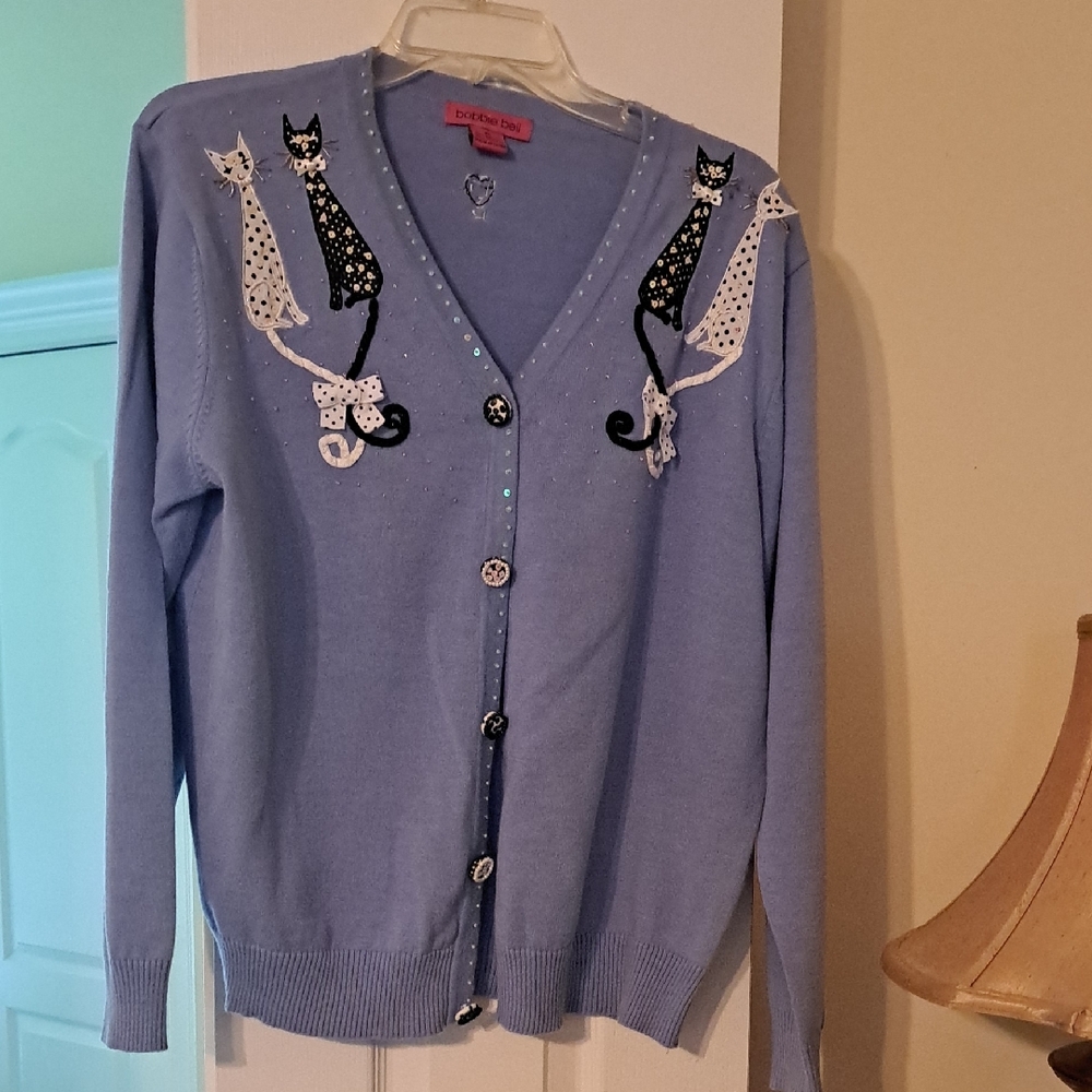 Blue Cat Embellished Cardigan